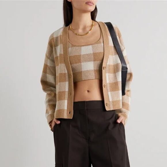 REFORMATION Fonte Checked Recycled Cashmere Tank and Cardigan Set